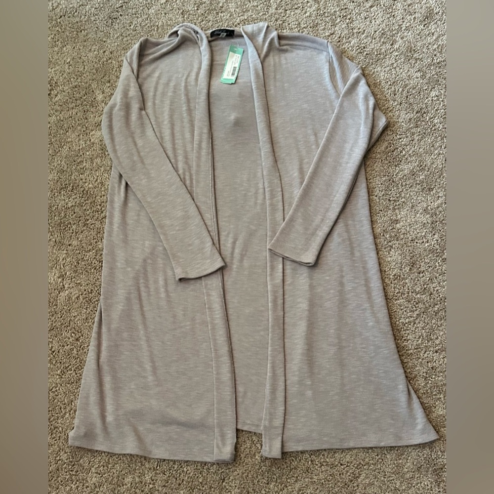 NWT Laila Jayde Light/Stitch Fix Grey Long Hooded Open Duster/ Cardigan, Size S - Picture 4 of 16
